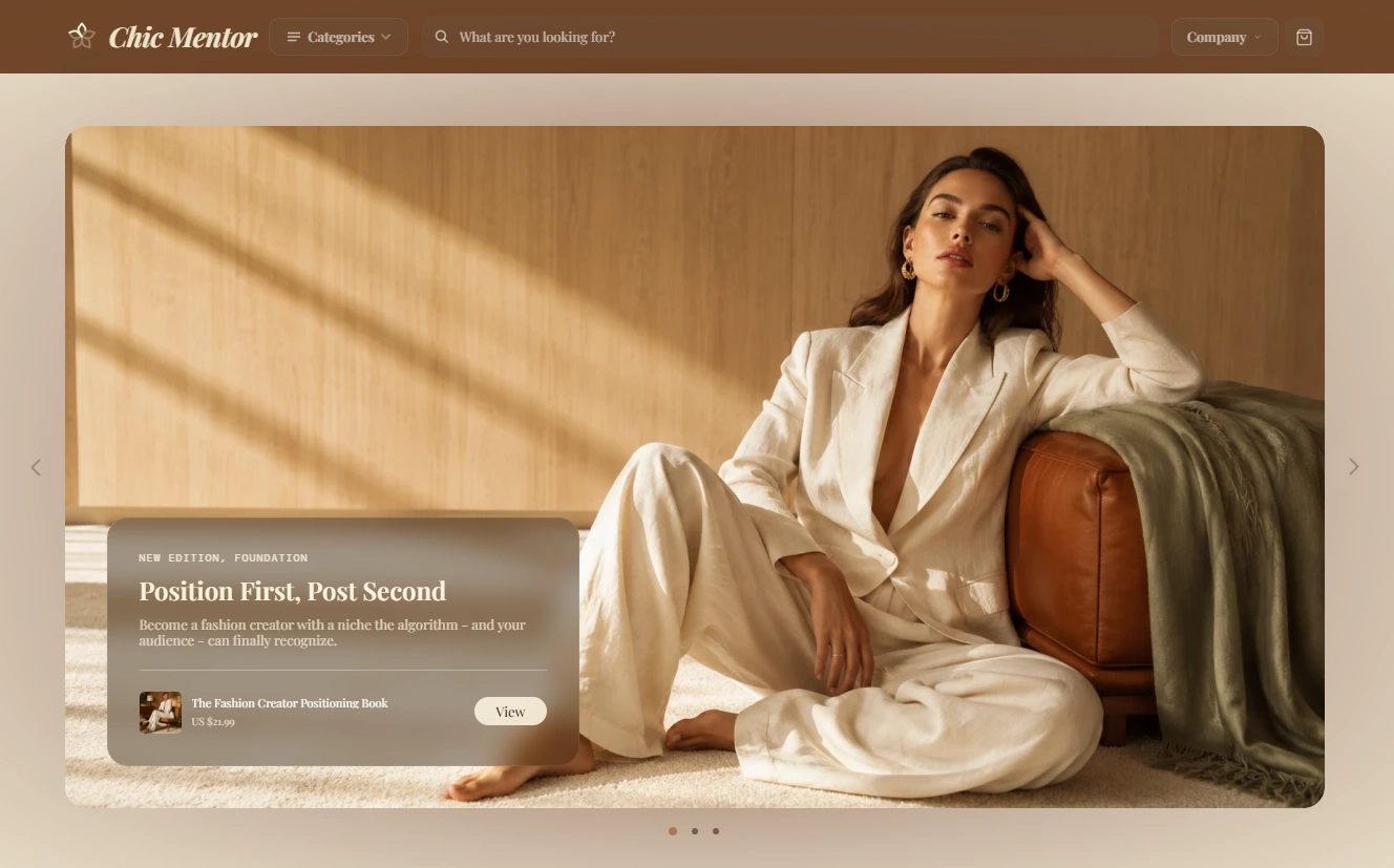 Homepage of the ChicMentor fashion store design