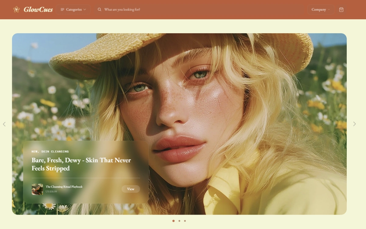 Homepage of the GlowCues beauty store — Pinterest pin destination