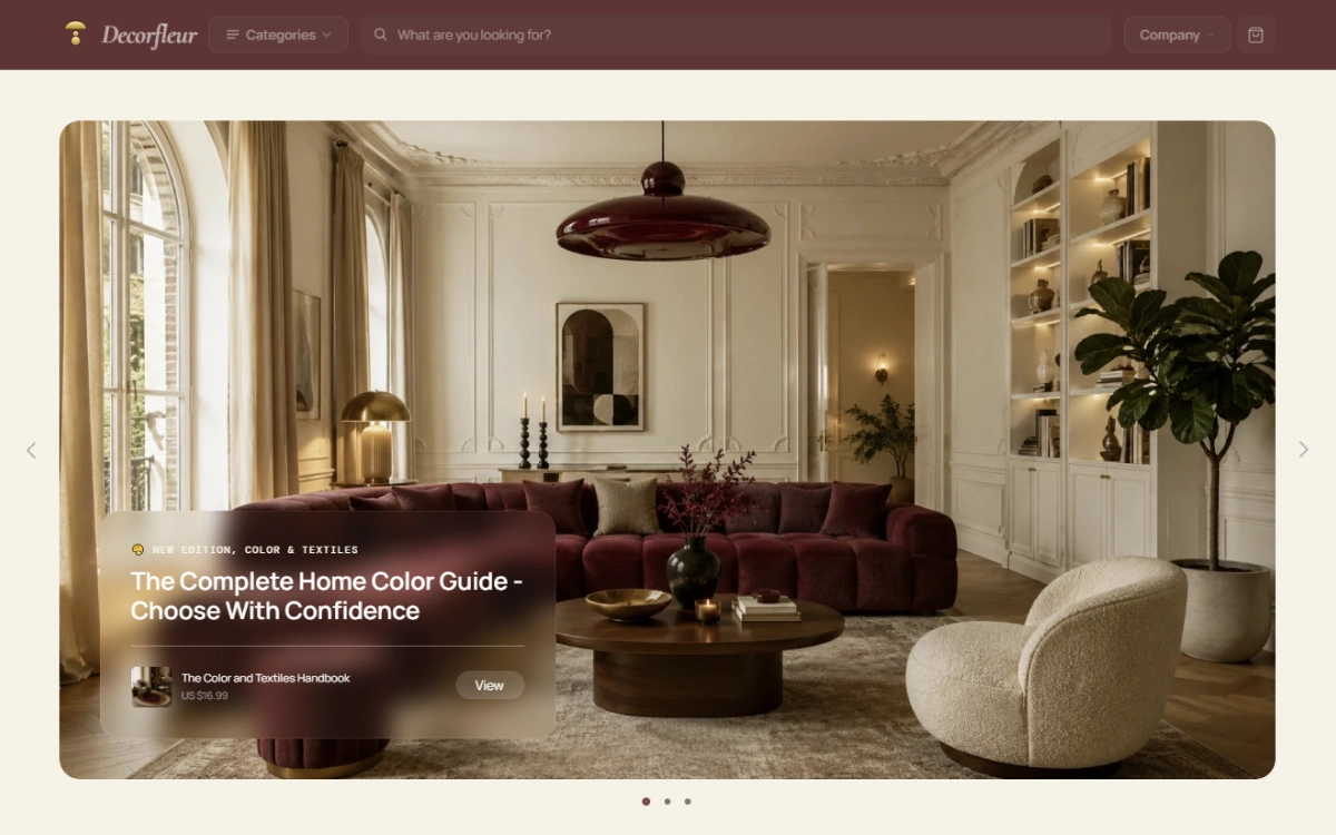 Homepage of the Decor Fleur home decor store design