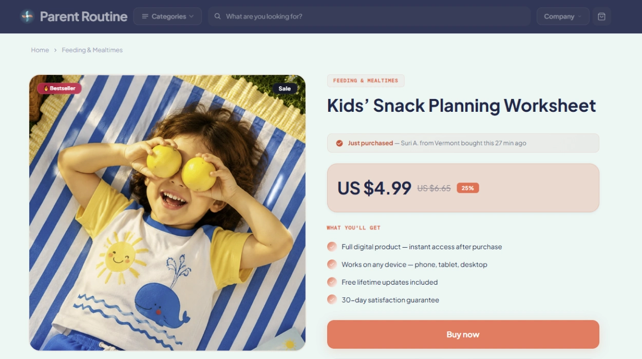 Product page of the KidMeadow kids & parents store