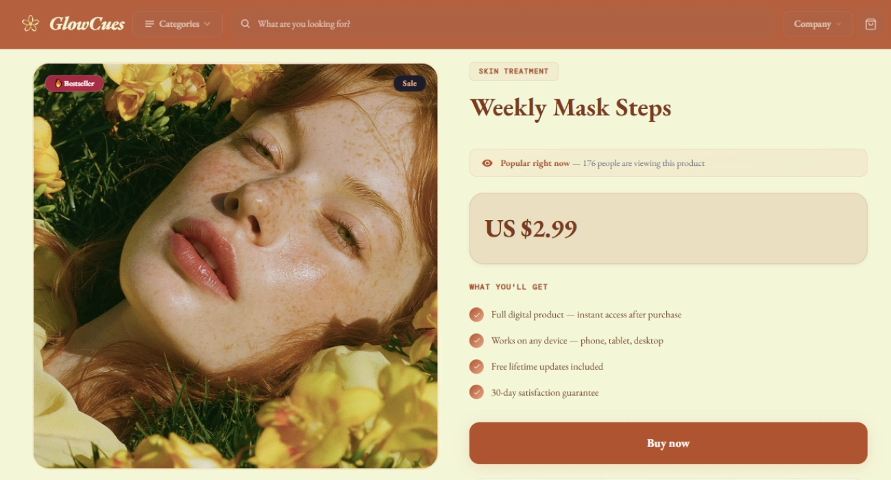 Product page of the GlowCues beauty store