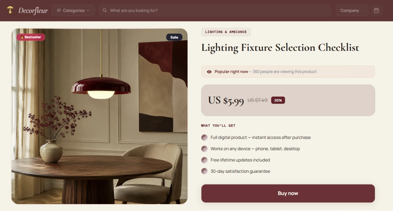Product page of the Decor Fleur home decor store design