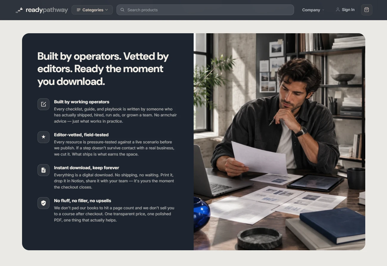 Trust pillars — why professionals download the pack