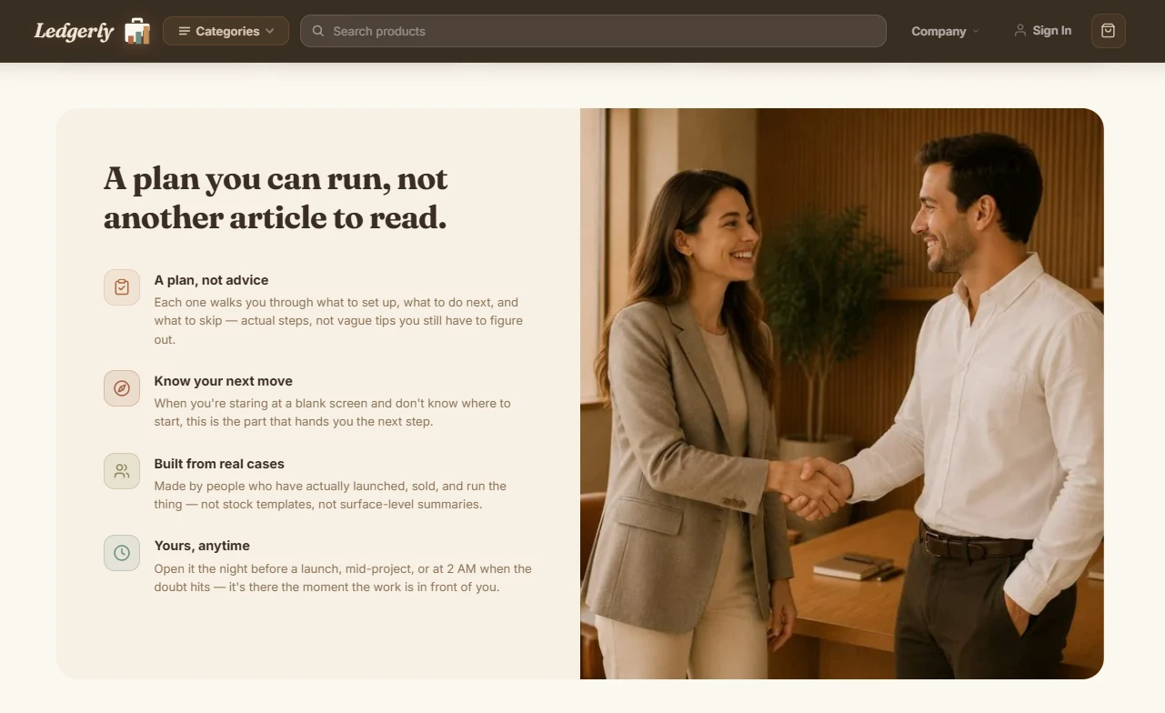 Credibility block — trust pillars for creator storefront