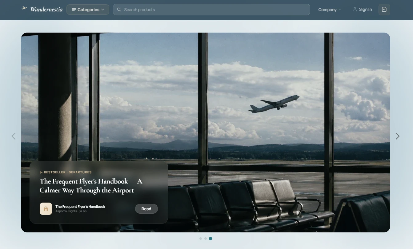 Travel store homepage hero