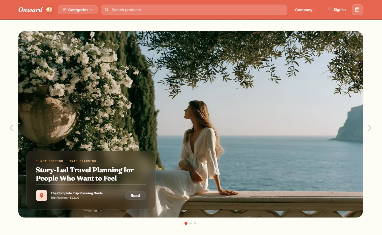 Travel and adventure store homepage hero