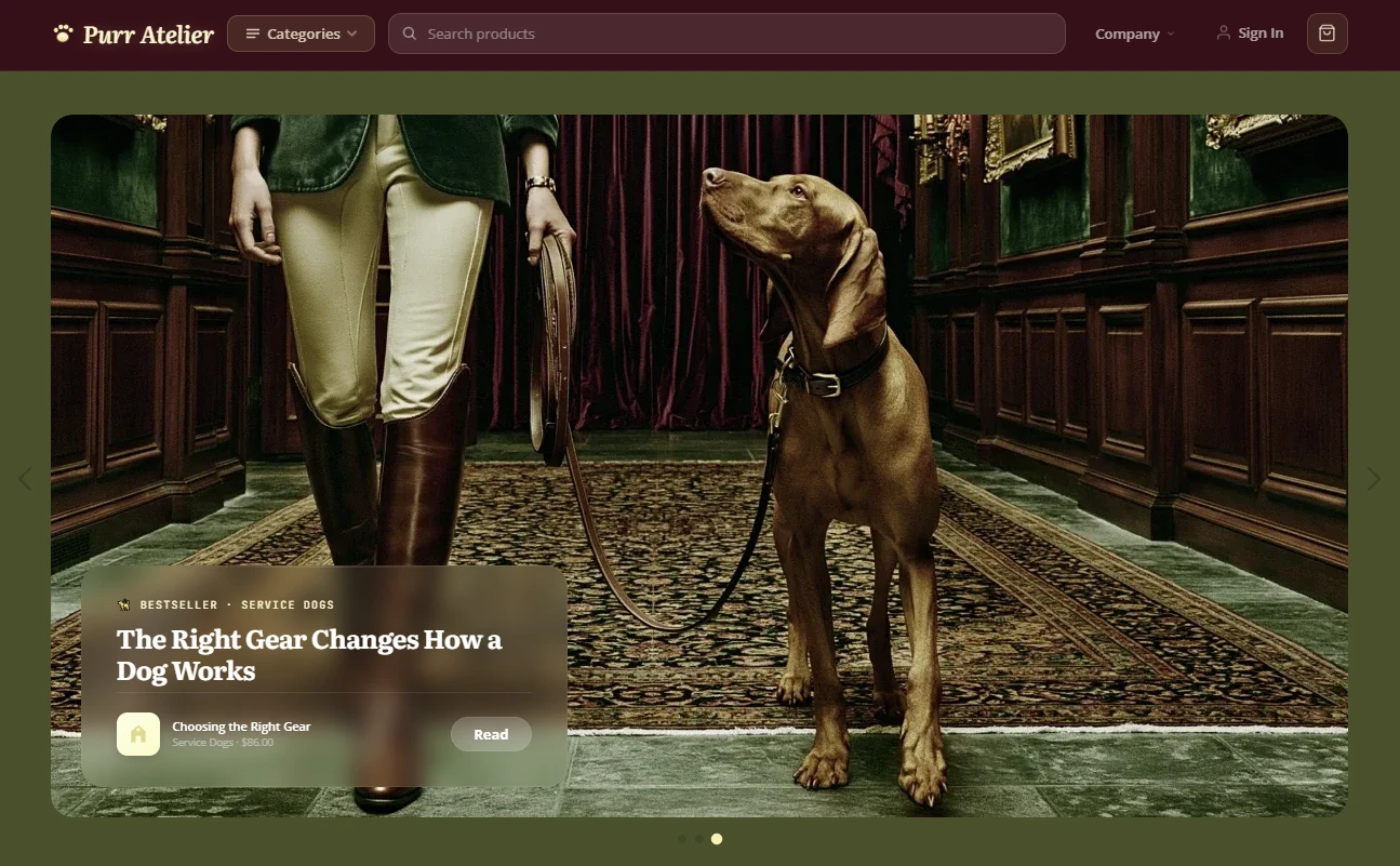 Pet care store homepage hero