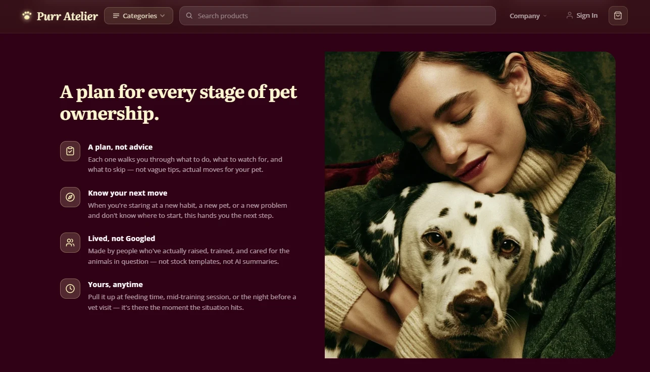 Trust pillars — pet care storefront credibility block