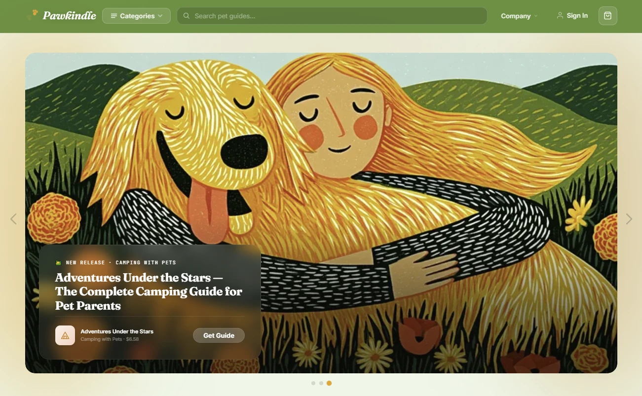 Pets store homepage hero
