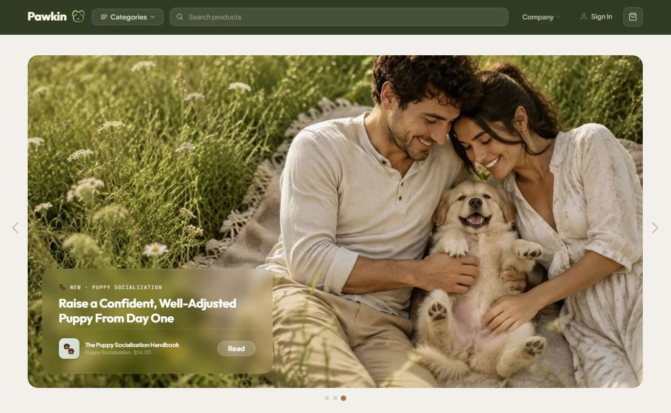 Pet behavior and training store homepage hero