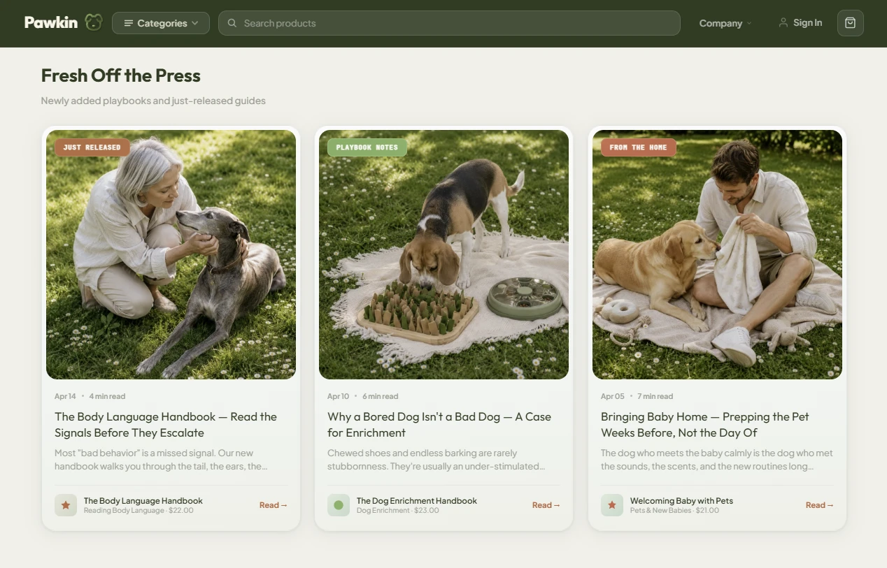 Editorial rail — pet behavior handbooks and training playbooks