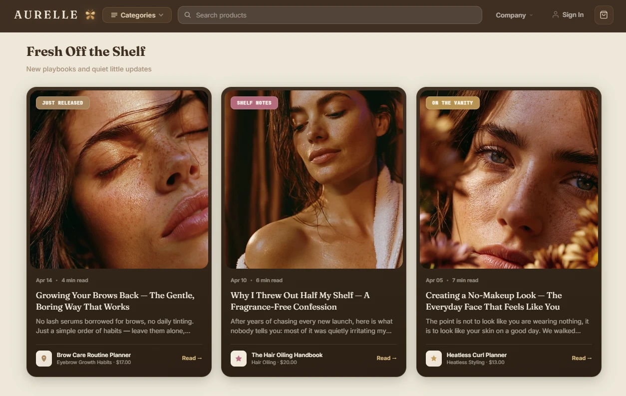 Editorial shelf — beauty planners and handbooks
