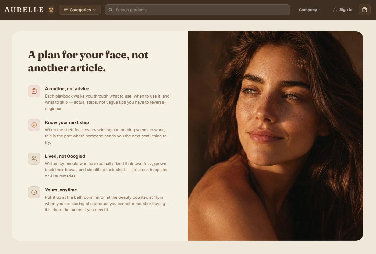 Trust pillars — beauty storefront credibility block
