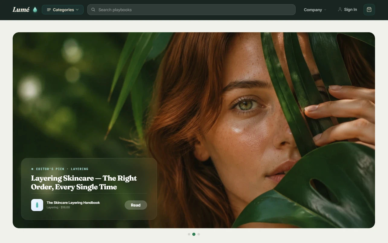 Skincare store homepage hero