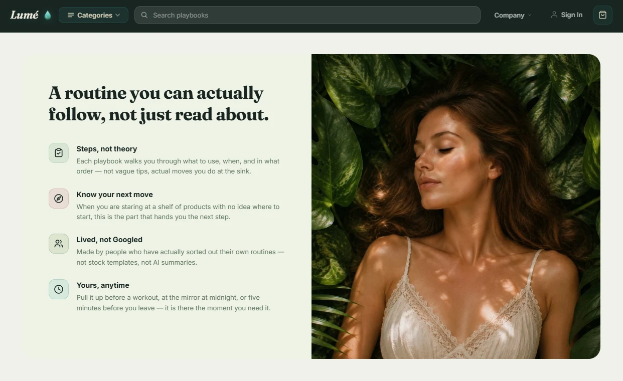 Trust pillars — skincare storefront credibility block