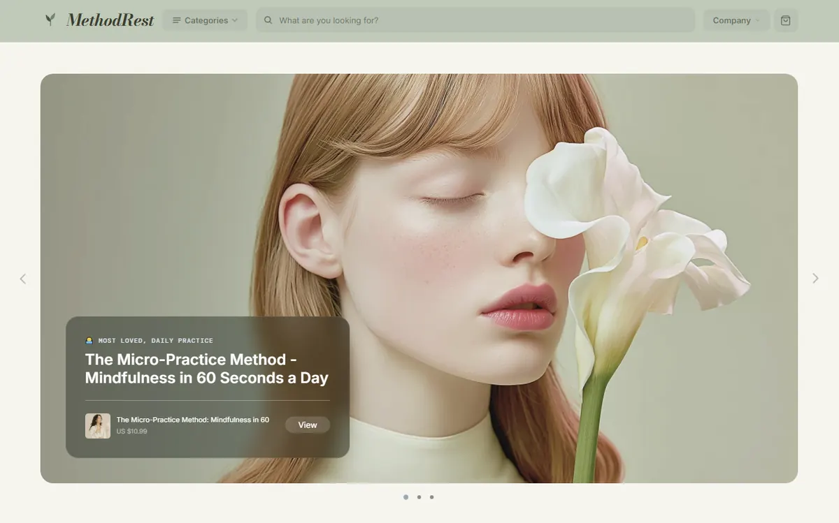 Homepage of the MethodRest wellness store design