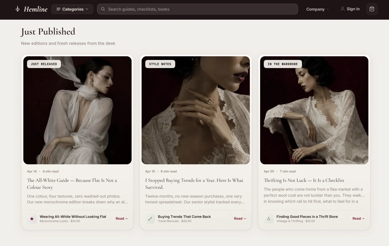 Just Published section of the fashion and elegance store design