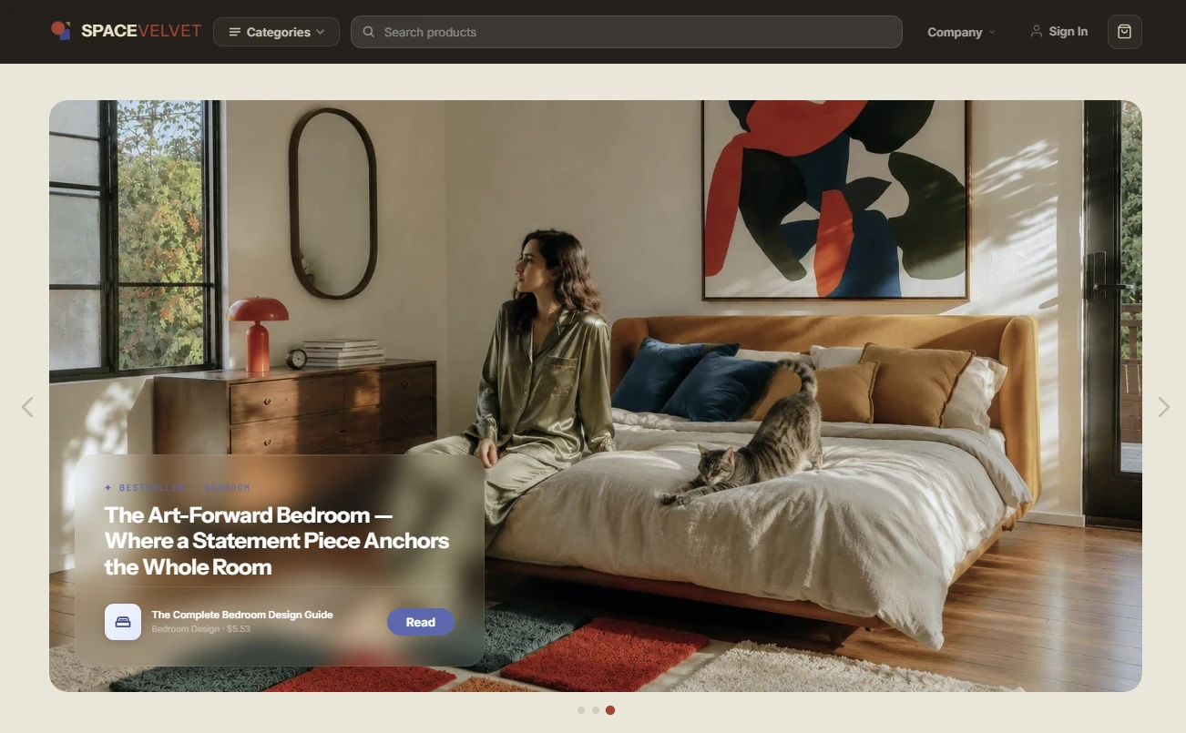 Homepage of the home decor and interiors store design