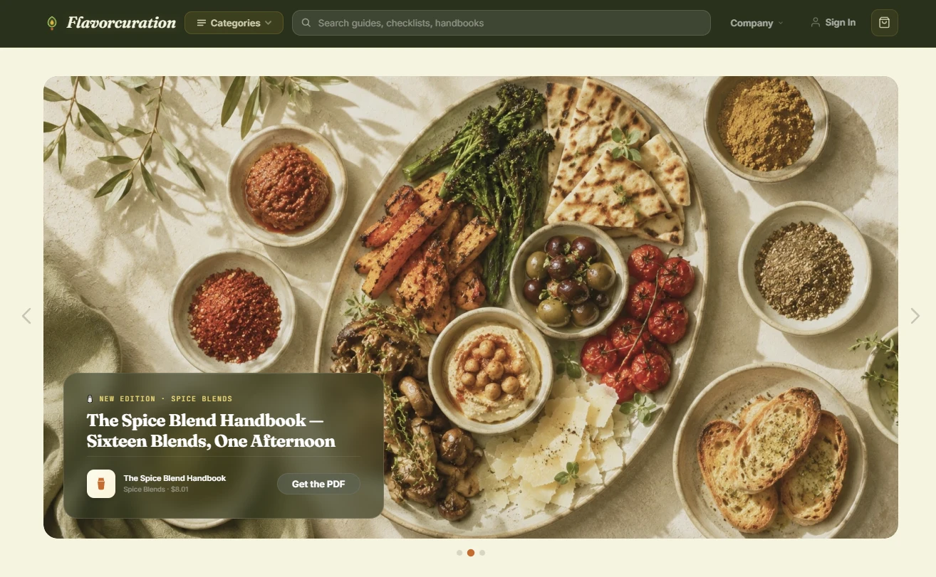 Homepage of the food and cooking store design