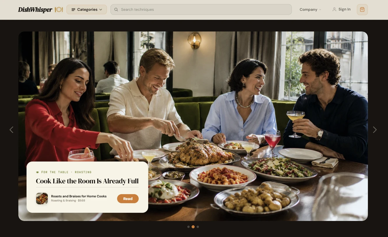 Homepage of the cooking and recipes store design