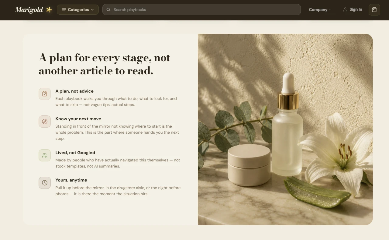Trust pillars section of the skincare and self-care store design