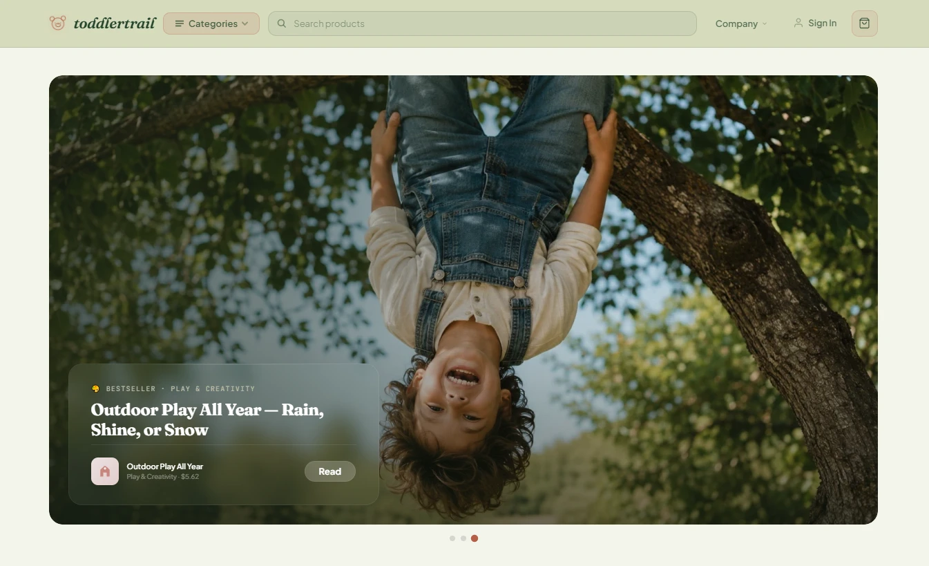 Homepage of the kids development store design