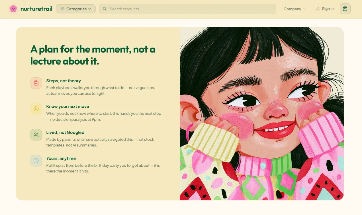 Trust section of the gentle parenting store design