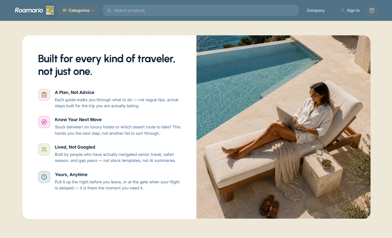Trust section of the travel essentials and packing store design