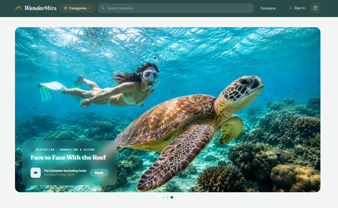 Homepage of the outdoor travel store design