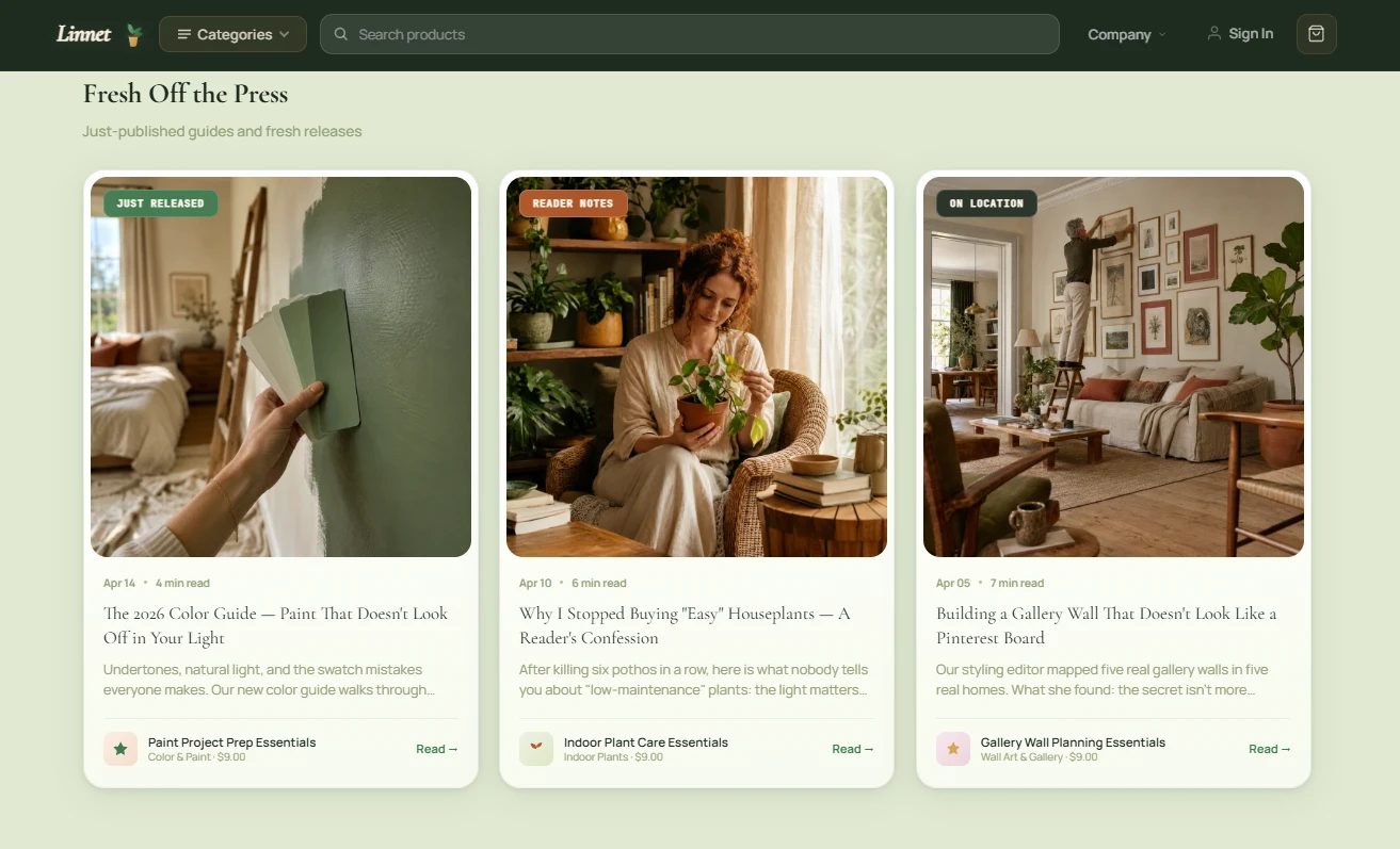 Fresh Off the Press section of the cozy home and family living store design