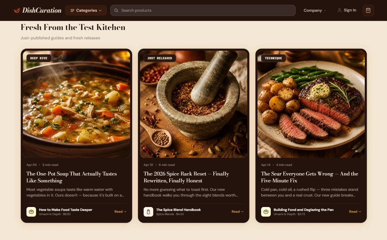 Fresh From the Test Kitchen section of the food and cooking store design