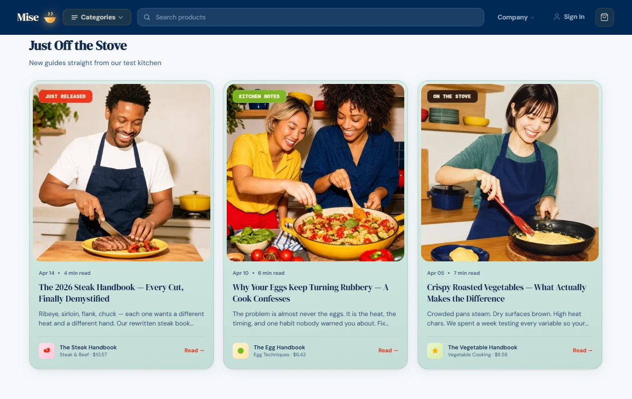 Just Off the Stove section of the cooking skills store design