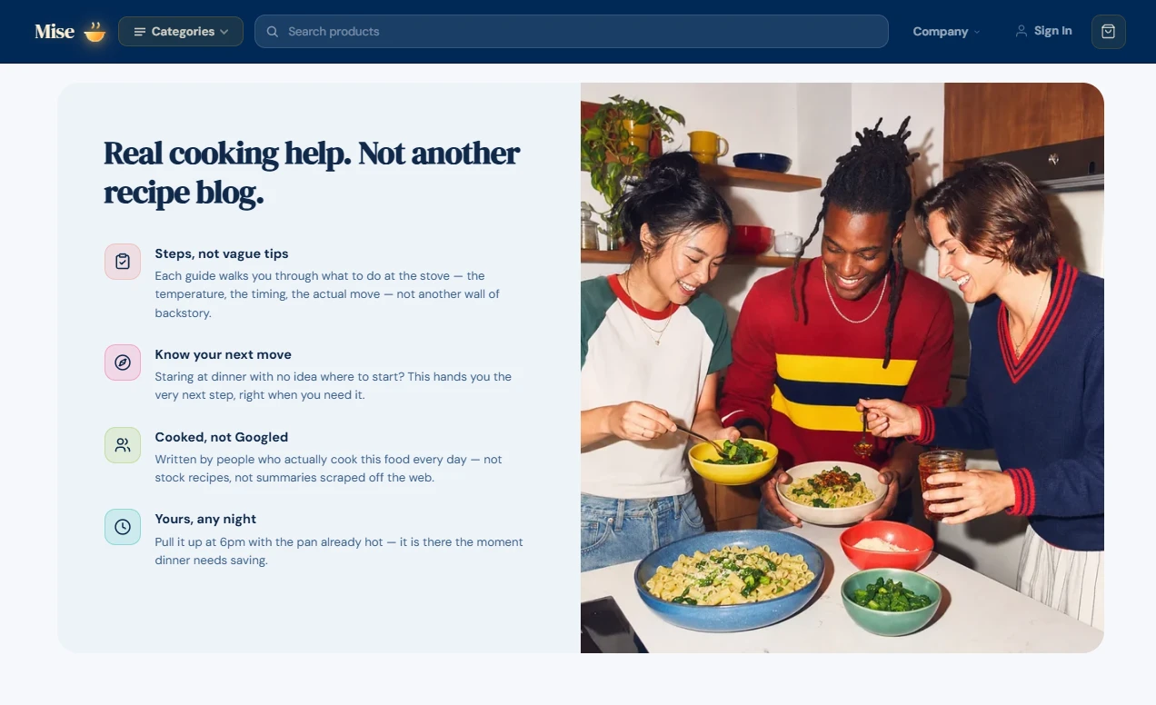Trust section of the cooking skills store design