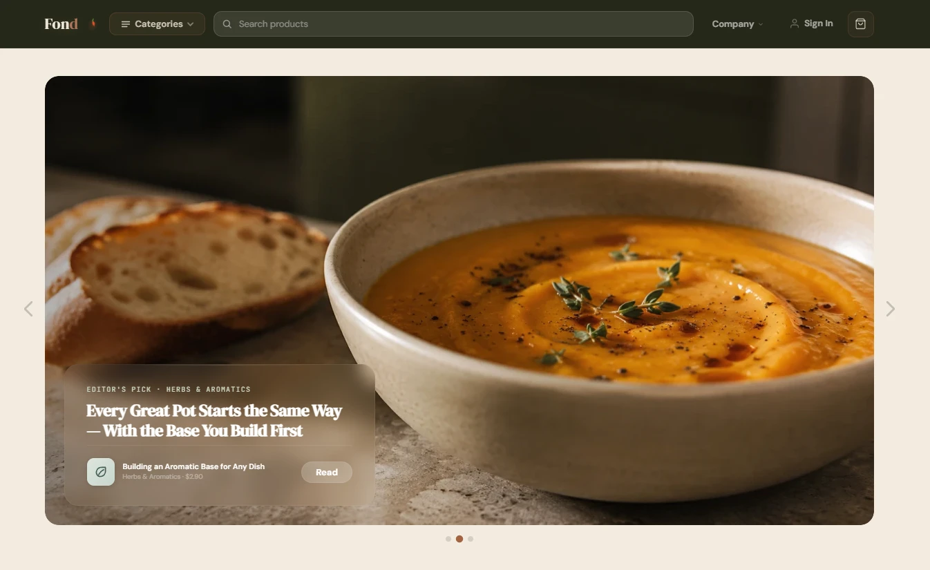 Homepage of the kitchen and cooking store design