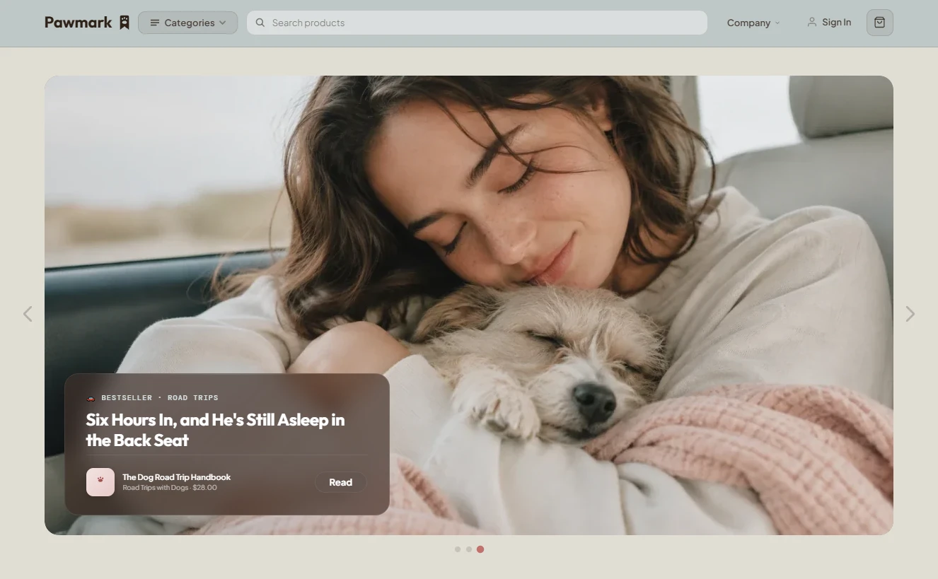 Homepage of the pet health and wellness store design