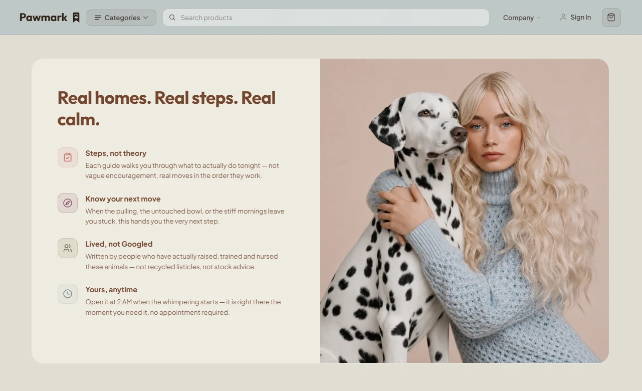 Trust section of the pet health and wellness store design