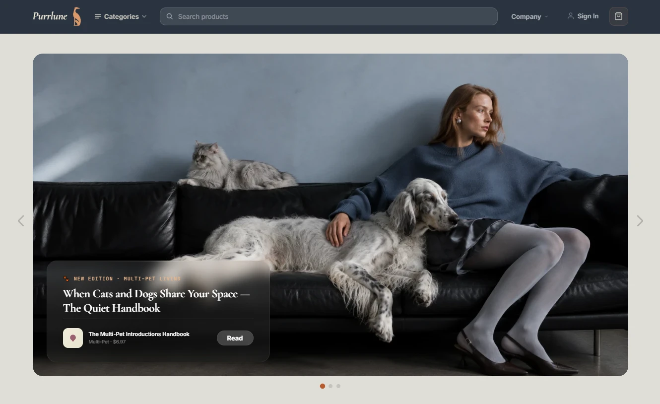 Homepage of the pet lifestyle store design