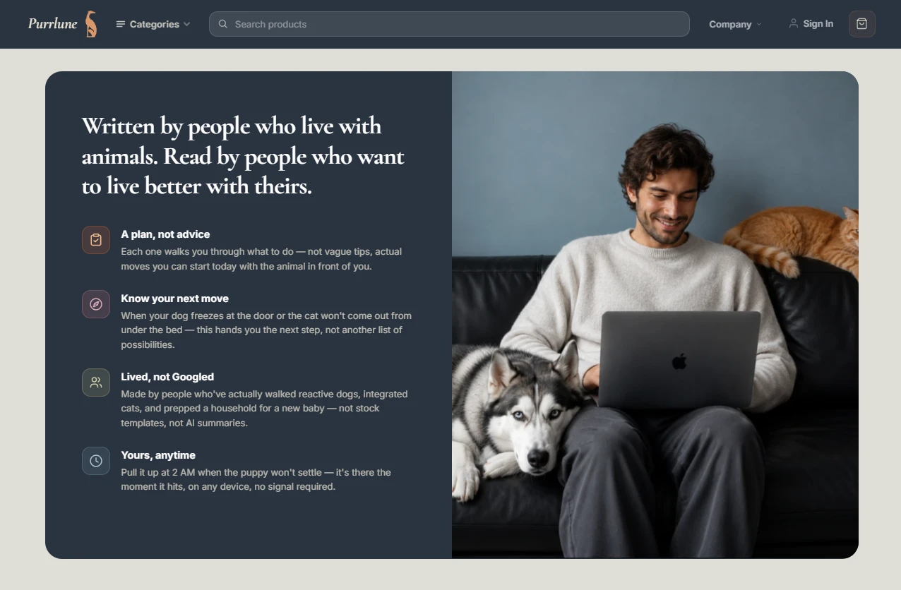 Trust section of the pet lifestyle store design