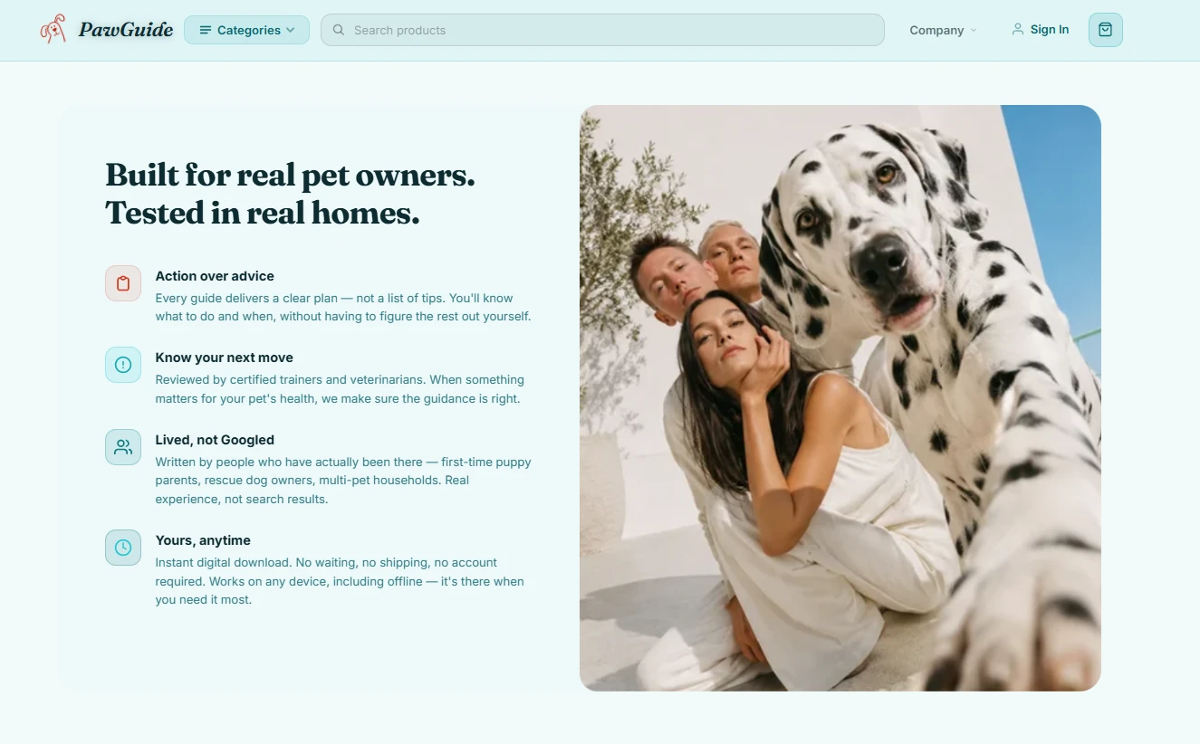 Trust section of the pet lovers store design
